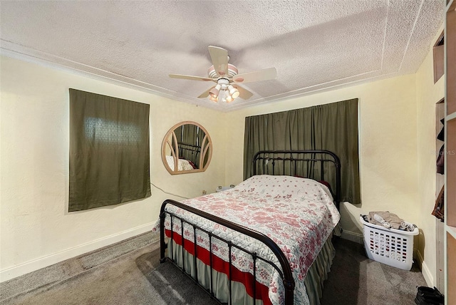 9048 94th St, Seminole, FL 33777 - bedroom with carpet floors, a textured ceiling, ceiling fan, and baseboards