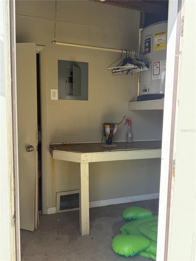 laundry area featuring water heater and electric panel