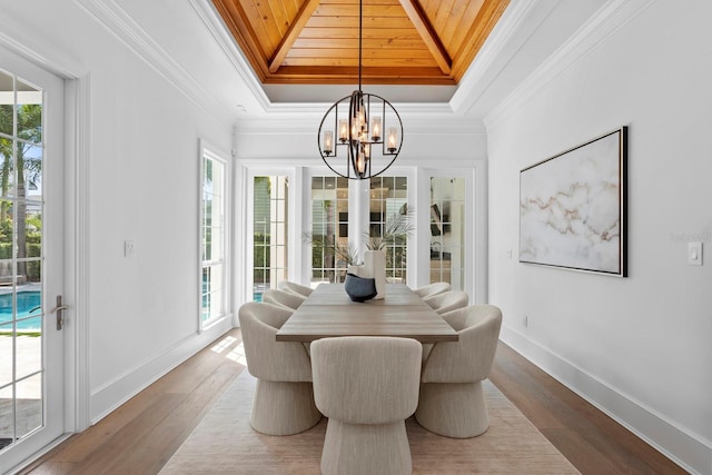 dining room with ornamental molding, a tray ceiling, and a healthy amount of sunlight