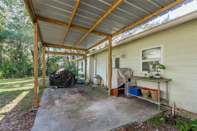 view of patio featuring a grill