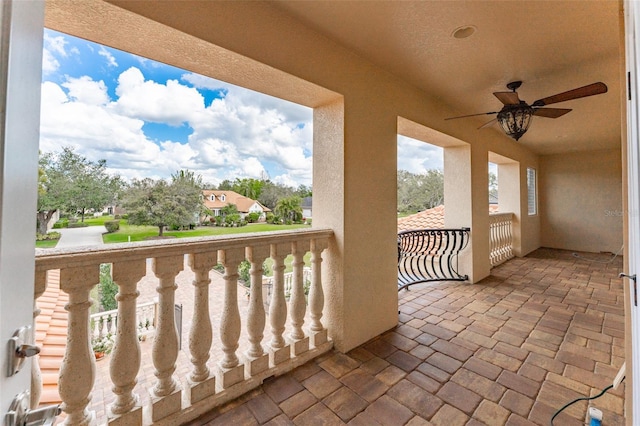 balcony with ceiling fan