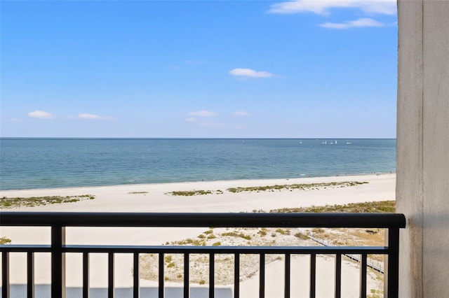 view of water feature with a view of the beach