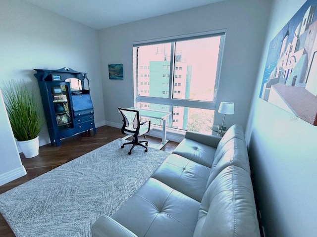 home office featuring wood finished floors and baseboards