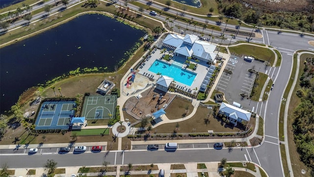 bird's eye view featuring a water view