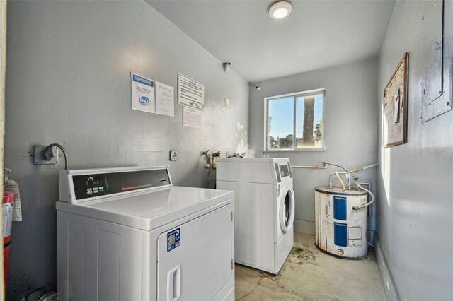 common laundry area featuring water heater and washing machine and dryer