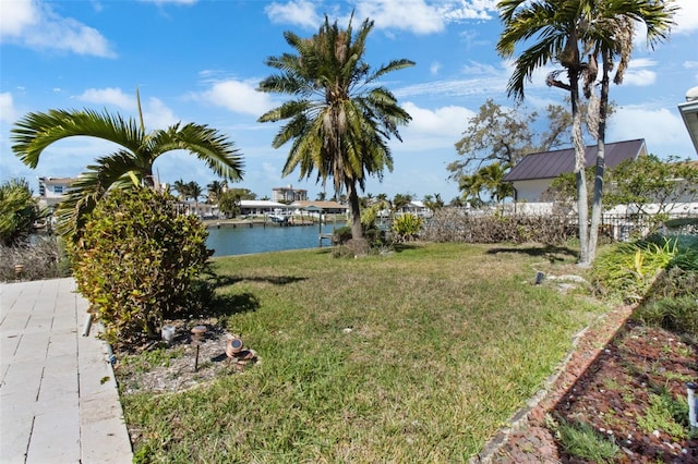 view of yard with a water view