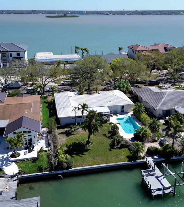 aerial view with a water view