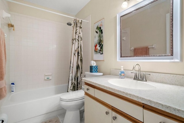 full bathroom with vanity, toilet, and shower / bath combo with shower curtain