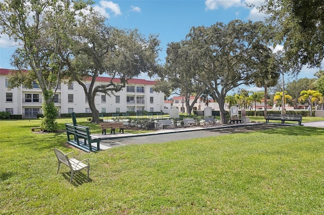 view of property's community with a yard