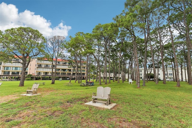 view of property's community featuring a yard