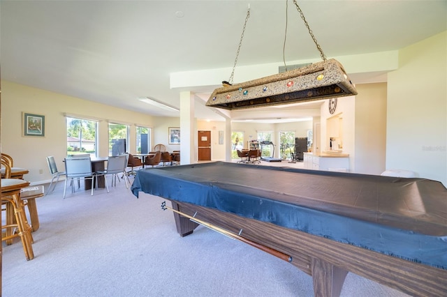 game room with carpet floors and pool table