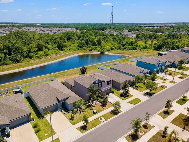 bird's eye view with a residential view and a water view