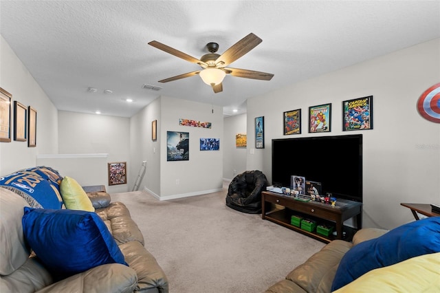 14618 Scottburgh Glen Dr, Wimauma, FL 33598 - carpeted living room featuring ceiling fan, recessed lighting, and baseboards