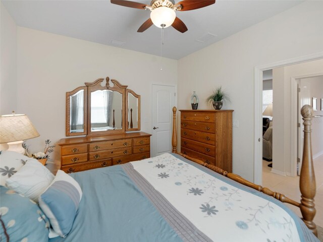 bedroom with ceiling fan and visible vents