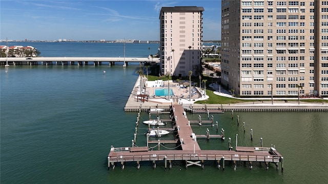 dock area featuring a water view