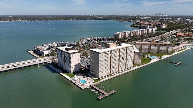 aerial view with a view of city and a water view