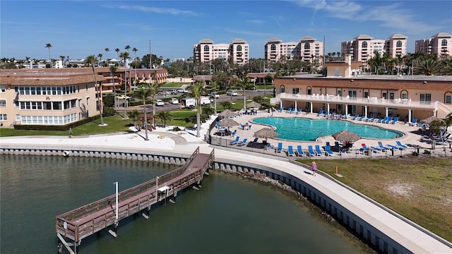 bird's eye view featuring a water view