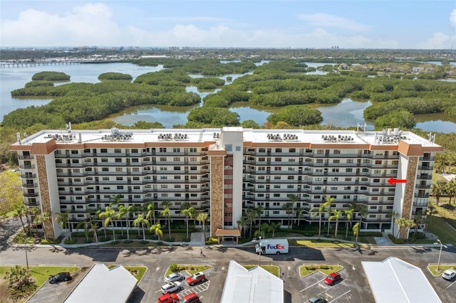 aerial view with a water view