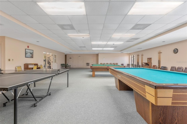 recreation room with billiards and a paneled ceiling