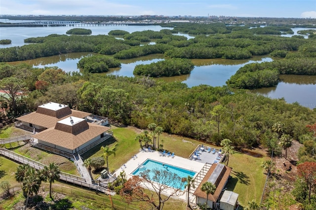 aerial view with a water view