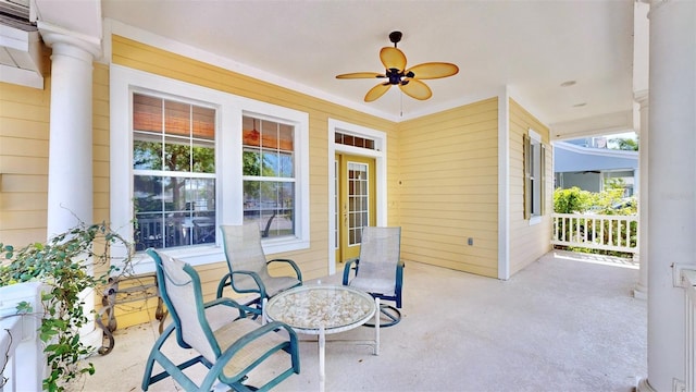 view of patio with covered porch and ceiling fan