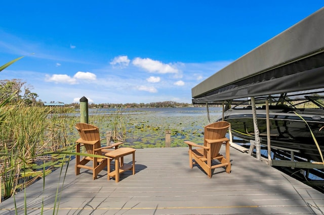 view of dock with a water view