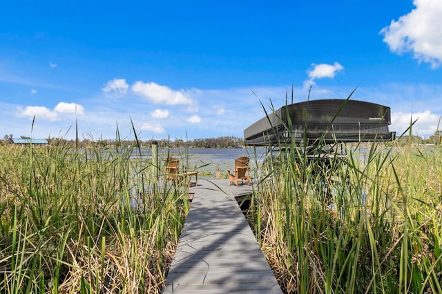 dock area featuring a water view