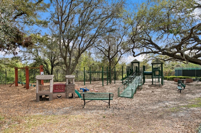 community jungle gym with fence