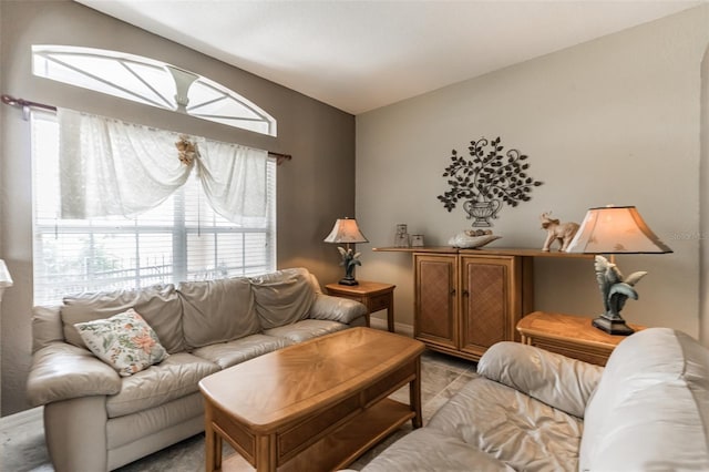 living area with a wealth of natural light and lofted ceiling