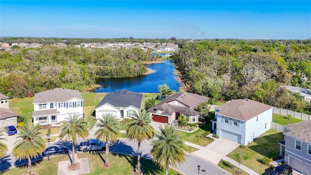 aerial view with a residential view and a water view