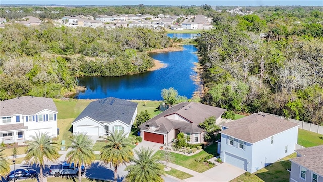 bird's eye view with a residential view and a water view