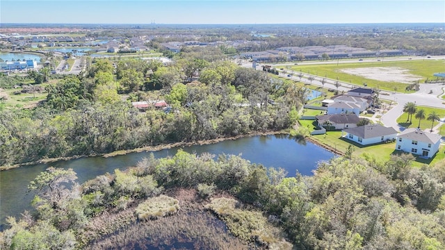 aerial view featuring a residential view and a water view