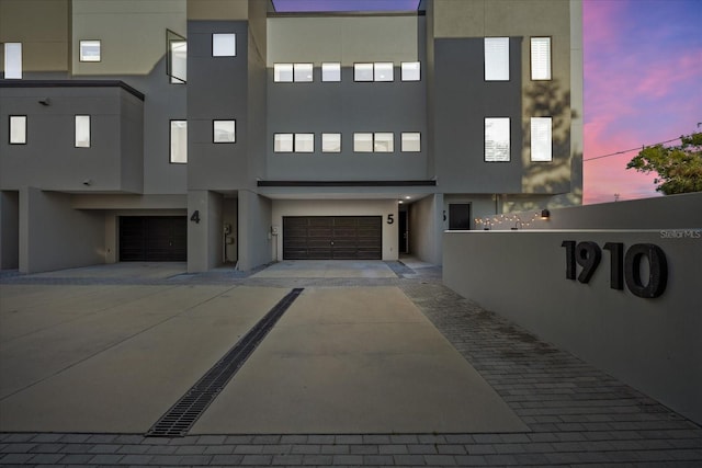 exterior space with a garage