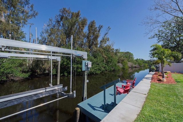 view of dock with a water view