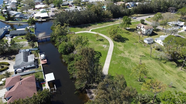 aerial view with a water view and a residential view