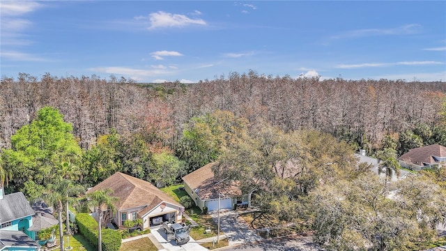 bird's eye view featuring a forest view