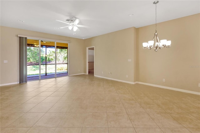 16232 Amethyst Key Dr, Wimauma, FL 33598 - unfurnished room with ceiling fan, a chandelier, and light tile patterned floors