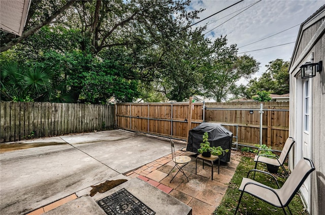 view of patio / terrace featuring a fenced backyard and grilling area