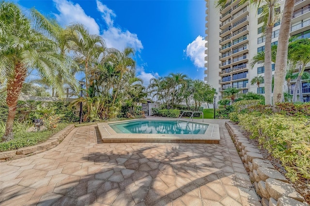 view of swimming pool with a patio area