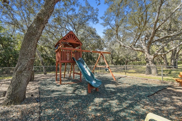 view of play area featuring fence