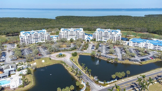 bird's eye view featuring a water view