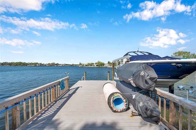 view of dock with a water view