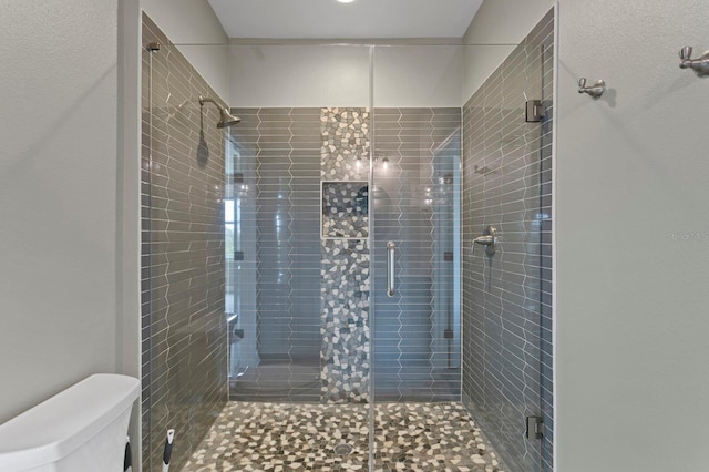 bathroom featuring a shower stall and toilet