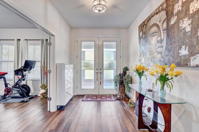 entrance foyer featuring french doors and wood finished floors