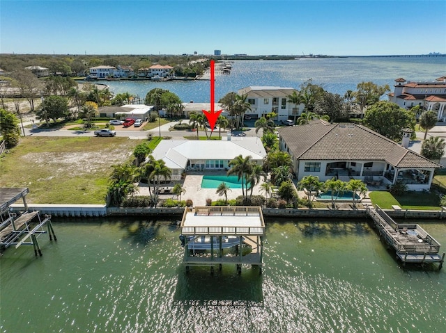 aerial view with a water view