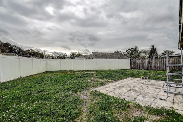 view of yard with a patio area and a fenced backyard