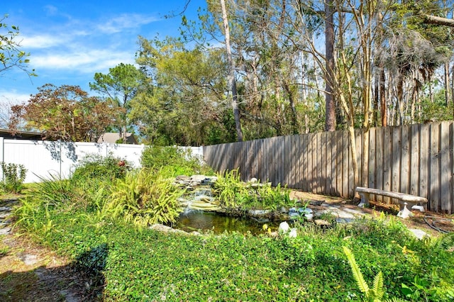 view of yard with a fenced backyard