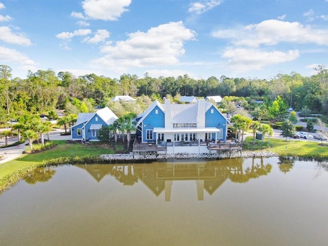 aerial view with a water view