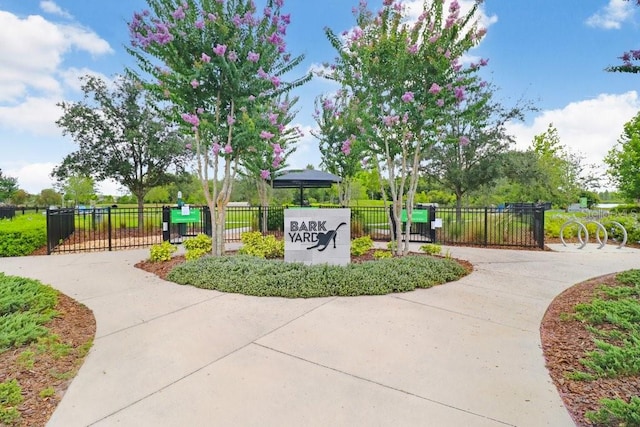 view of home's community featuring a gate and fence