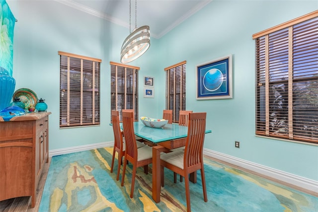 dining room featuring baseboards and crown molding